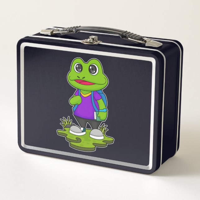 Lunch Box Grenouille comme randonneur avec sac à dos (Devant)