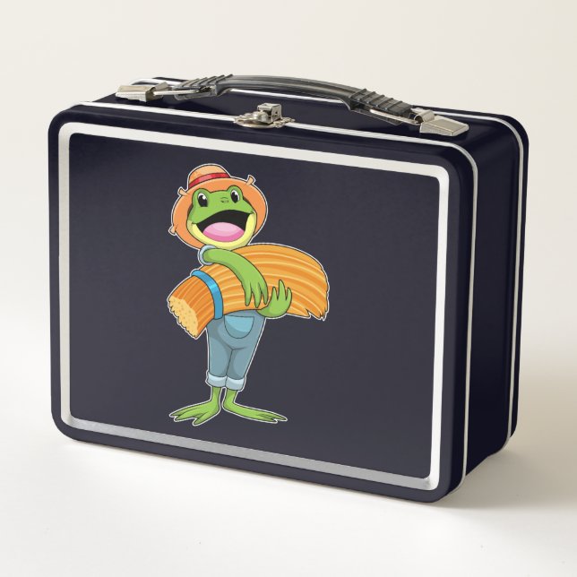 Lunch Box Grenouille en tant que fermier avec paille (Devant)