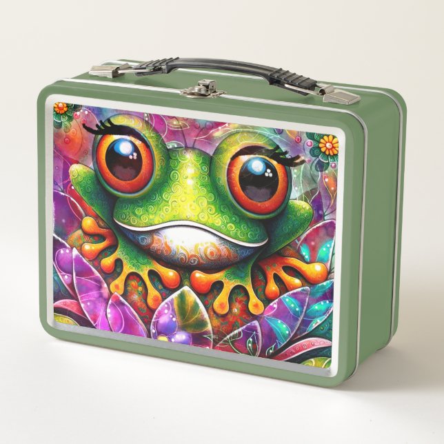 Lunch Box Grenouille Whimsical Peinture Abstraite Art Floral (Devant)