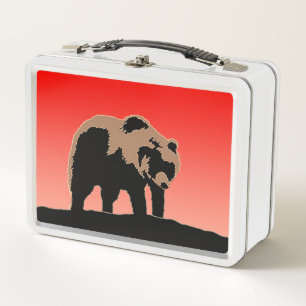 Lunch Box Grizzly Bear au coucher du soleil - Art original d