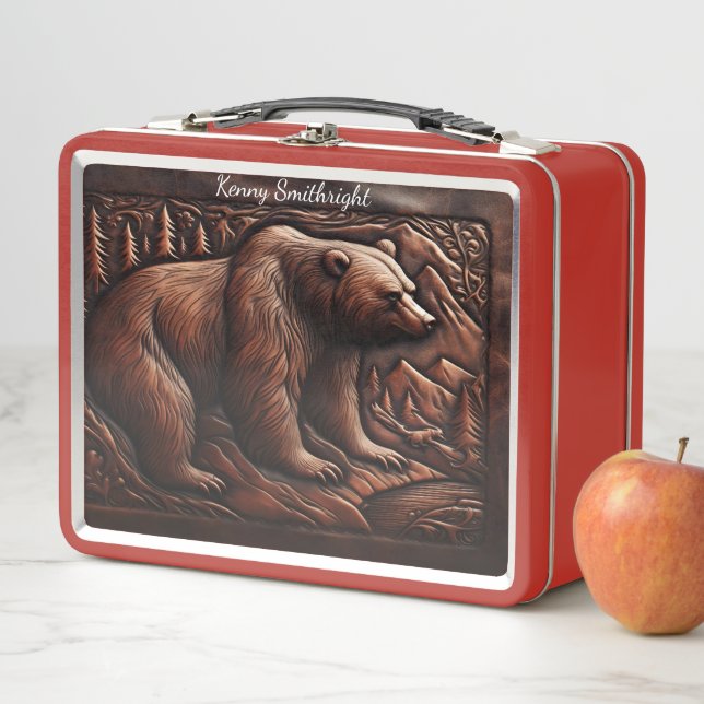Lunch Box Grizzly en cuir incorporé : Esprit sauvage (En situation)