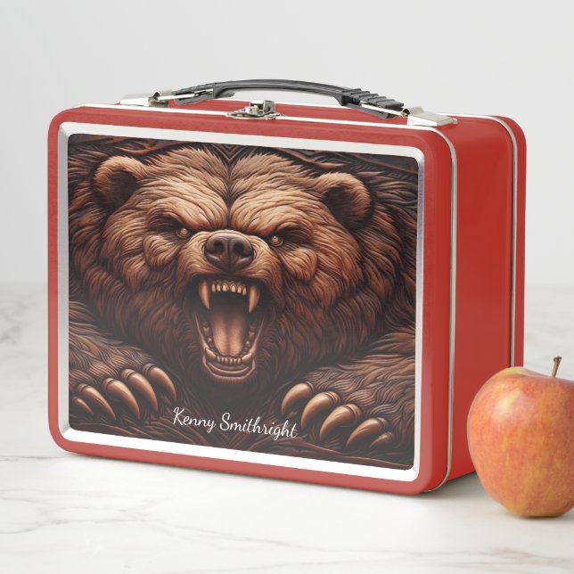 Lunch Box Grizzly sauvage en Emboss en cuir (En situation)