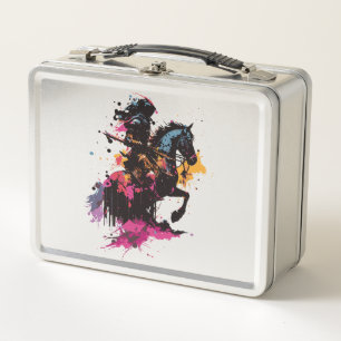 Lunch Box Guerrier équitation cheval en aquarelle