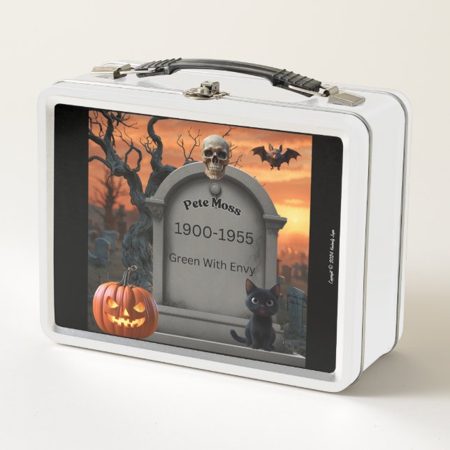 Lunch Box "Halloween gravestone humour "Pete Moss" Metal Lun (Devant)