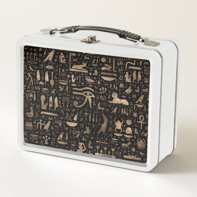 Lunch Box Hiéroglyphes égyptiens antiques - noir et or (Devant)