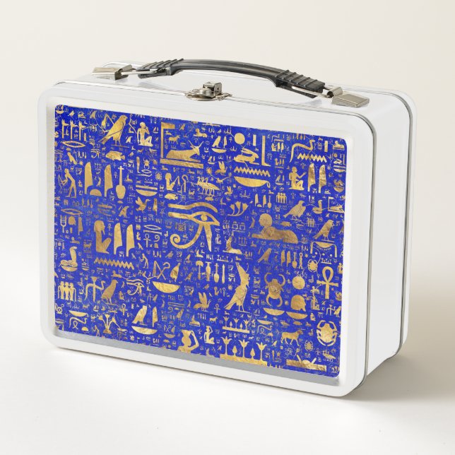 Lunch Box Hiéroglyphes égyptiens - Lapis Lazuli et Gold (Devant)