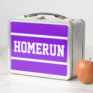 Lunch Box HOMERUN Violet Clair Texte Sportif Rayures Blanche