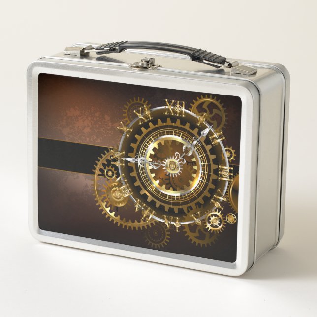 Lunch Box Horloge Steampunk avec des engrenages anciens (Devant)