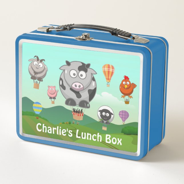 Lunch Box Hot Air Balloon Farm Animals Personalised (Devant)