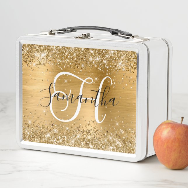Lunch Box Huile d'or Glitter Monogramme noir et blanc (En situation)