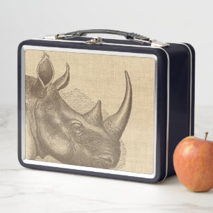 Lunch Box Illustration de Rhino vintage sur Burlap