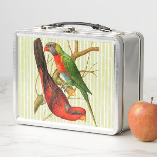 Lunch Box Illustration Vintage colorée de perroquets rouges 