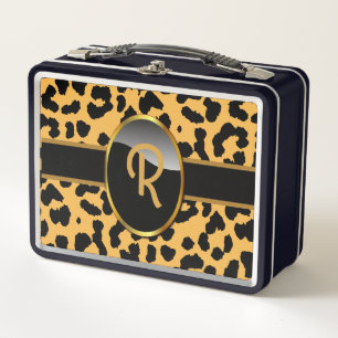 Lunch Box Impression léopard à monogramme personnalisé