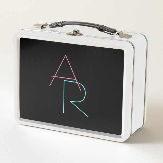 Lunch Box Initiales de chevauchement modernes | Rose Turquoi (Devant)