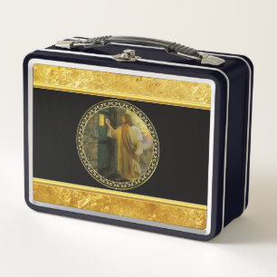 Lunch Box Jésus à votre porte dans la feuille d'or et le