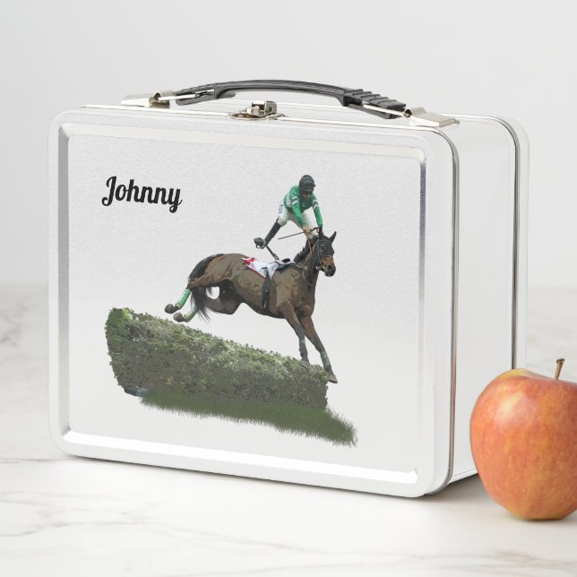 Lunch Box Jockey Cheval En Boite Verte Déjeuner (En situation)