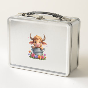 Lunch Box Joli bébé vache des Highlands avec fleurs Veau Ani