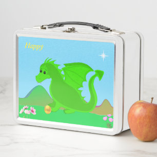 Lunch Box Joli bébé vert dragon, fleurs & étoile
