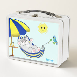 Lunch Box Joli chat Kitty, petit oiseau bleu et soleil