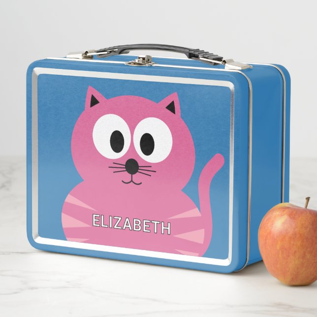 Lunch Box Joli Chat Rose Gras - Nom Personnalisé (En situation)