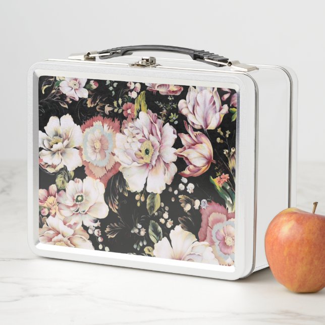 Lunch Box joli chic girly rose noir floral (En situation)