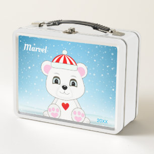 Lunch Box Joli ours polaire blanc sur fond bleu clair