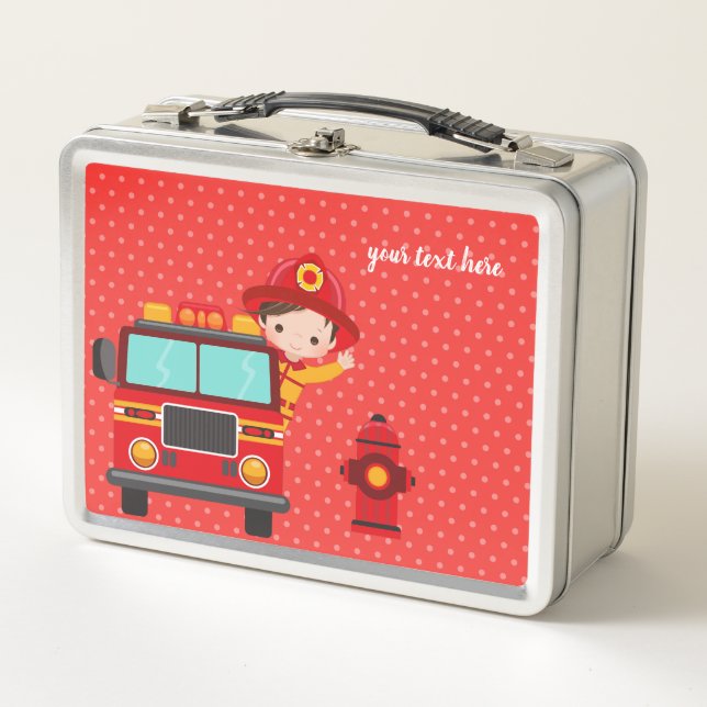 Lunch Box Joli pompier * Choisissez votre couleur arrière -  (Devant)