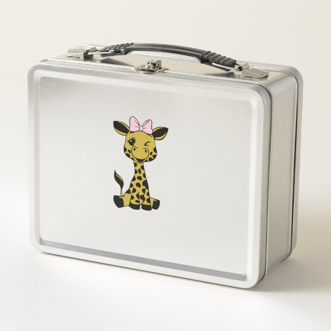 Lunch Box jolie petite girafe avec arc rose (Devant)