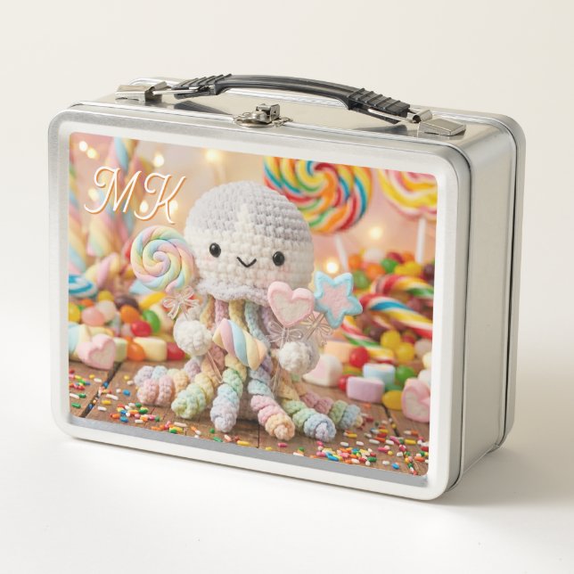 Lunch Box Jolie pieuvre au crochet personnalisée Candy Land (Devant)