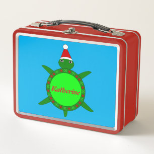 Lunch Box Jolie tortue de Noël avec coquille de fleurs perso