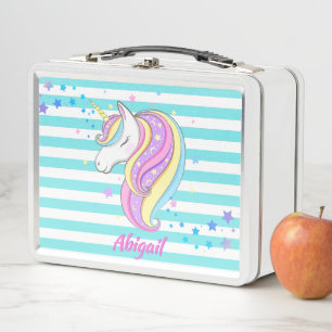 Lunch Box Jolies Licornes Étoiles Holographiques Rayures Aqu