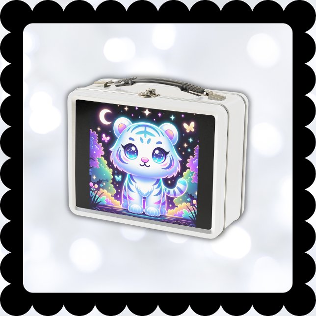 Lunch Box Jote Kids Holographique Tigre Blanc | (Créateur téléchargé)