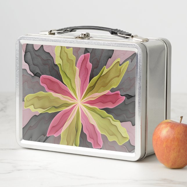 Lunch Box Joy, Vert rose Anthracite Imaginaire Fleur Fractal (En situation)