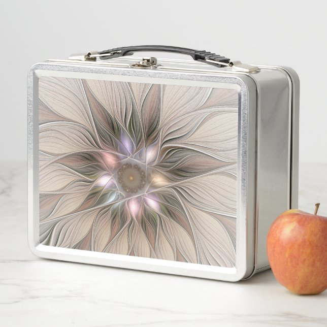Lunch Box Joyeuse Fleur Abstrait Beige Brown Floral Fractal (En situation)