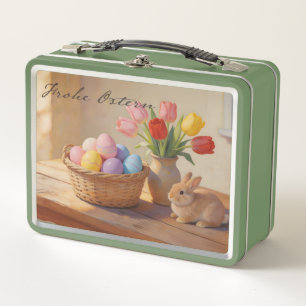 Lunch Box Joyeuses Pâques avec des œufs colorés et des tulip