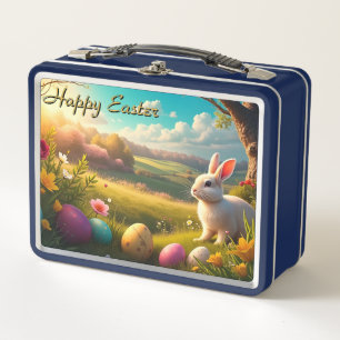 Lunch Box Joyeuses Pâques dans un paysage printanier
