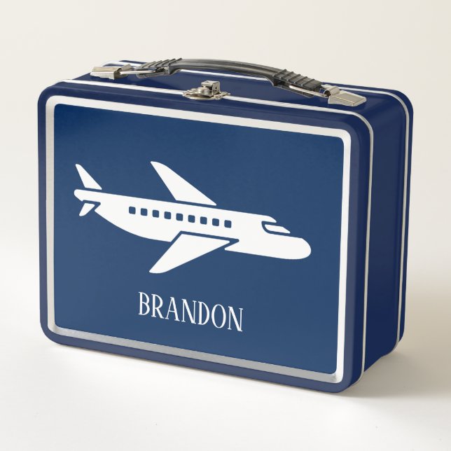 Lunch Box Kids Plane Boys Blue Custom Name (Devant)
