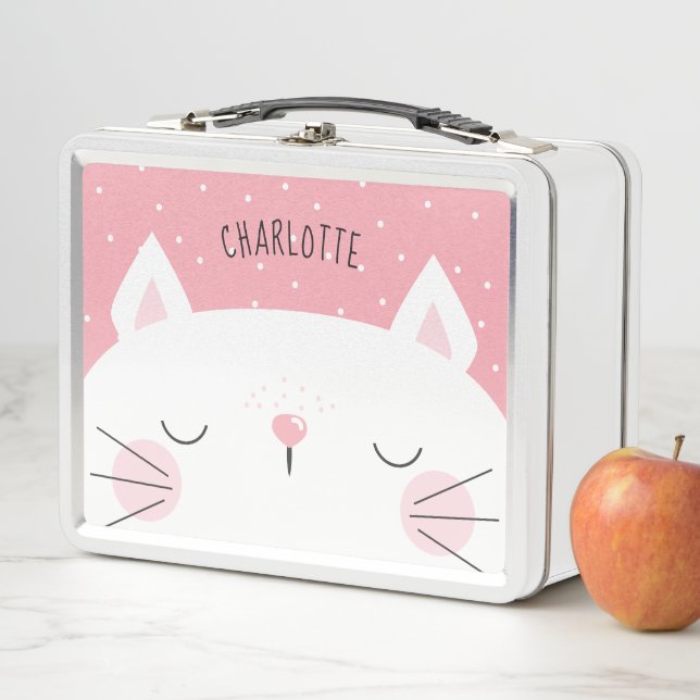 Lunch Box Kitten blanc - Nom - Rose (En situation)