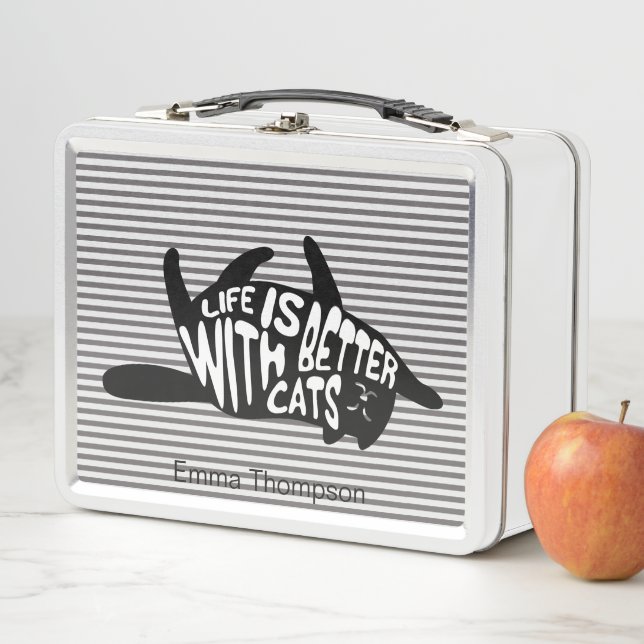 Lunch Box La vie est meilleure avec les chats | Typographie  (En situation)