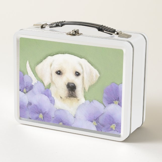 Lunch Box Labrador Retriever Puppy Painting Original Chien A (Devant)