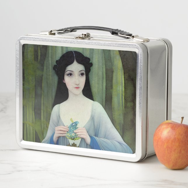 Lunch Box Lave-encre illustration de la belle femme à Woods (En situation)