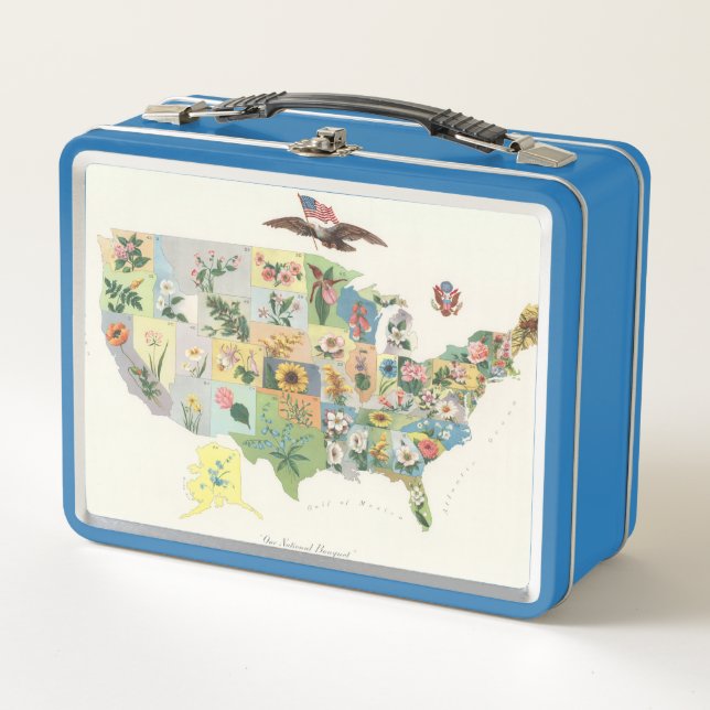 Lunch Box Les Etats-Unis fleurissent la carte - notre (Devant)