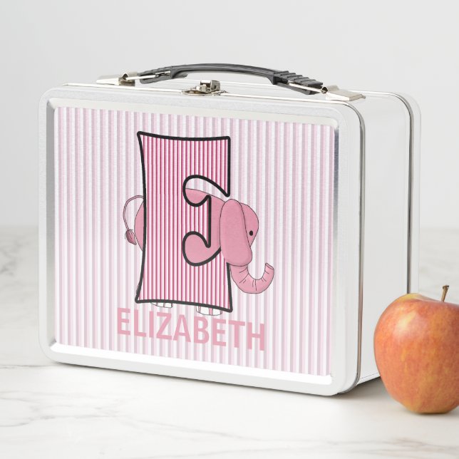 Lunch Box LETTRE Éléphant Rose E Filles Animal rayé (En situation)