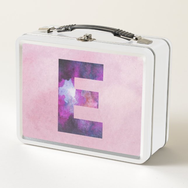 Lunch Box Lettre galaxie E de l'espace rose et pourpre (Devant)