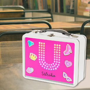 Lunch Box Lettre Rose Chaud U Monogramme Girly Retour À L'Éc