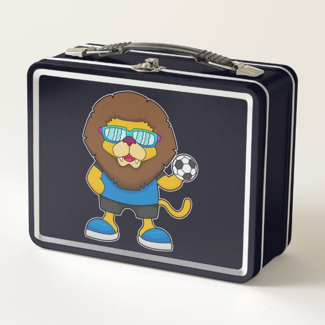 Lunch Box Lion comme joueur de football avec Soccer (Devant)