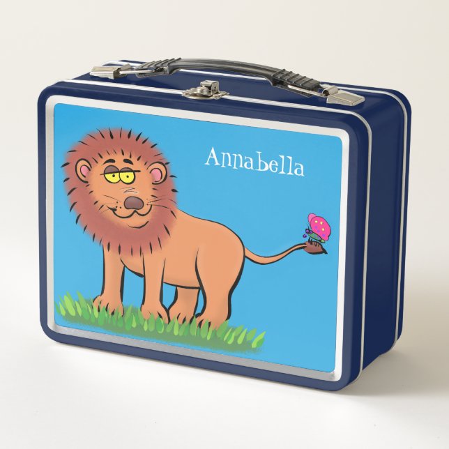 Lunch Box Lion joyeux avec dessin animé de papillon (Devant)