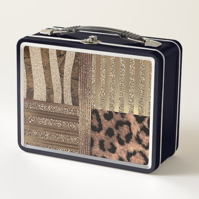 Lunch Box Lioness Safari Chic Jungle Gold Modern Sparkle (Devant)
