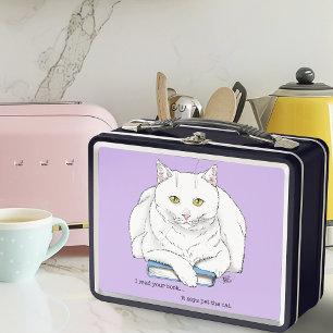 Lunch Box Livre de chat blanc drôle lisant de l'humour viole