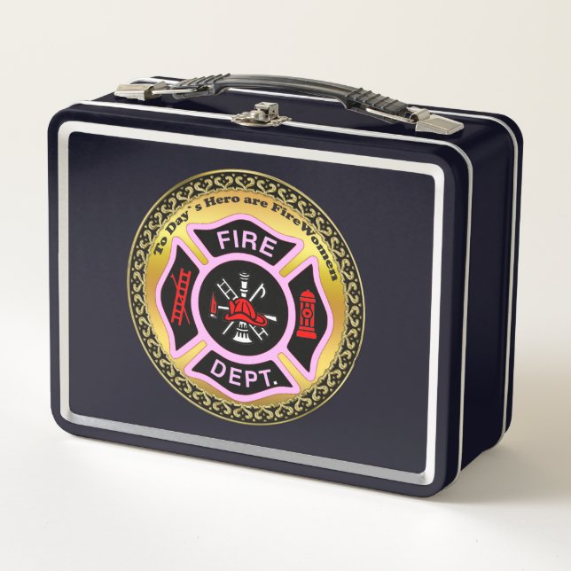 Lunch Box Logo du service d'incendie Badge noir et rose (Devant)